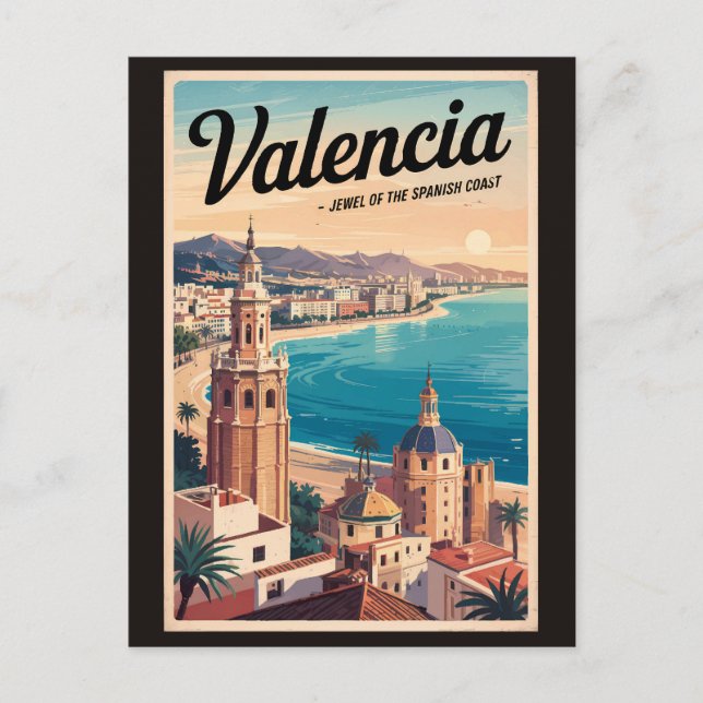 Valencia Spanien Küste Illustration Reisen Art Ret Postkarte (Vorderseite)