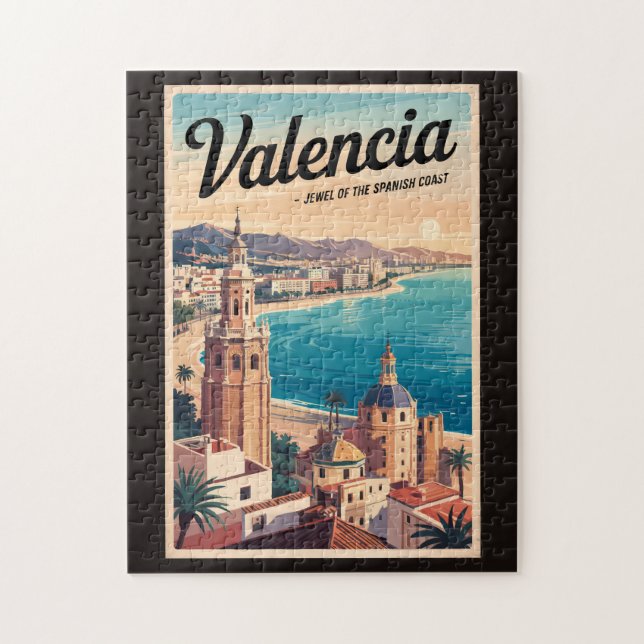 Valencia Spanien Küste Illustration Reisen Art Ret Puzzle (Vertikal)