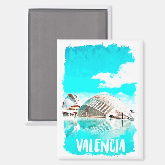 Valencia Spanien L'Hemisfèric Watercolor Magnet (Vorderseite/Rückseite)