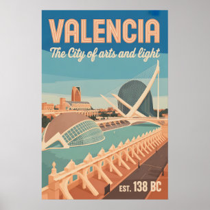 Valencia Spanien Retro-Silhouette Stadtansicht Rei Poster