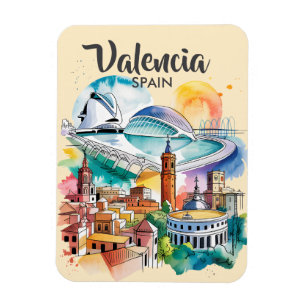 Valencia Spanien Stadtlandschaft Aquarell Reise in Magnet