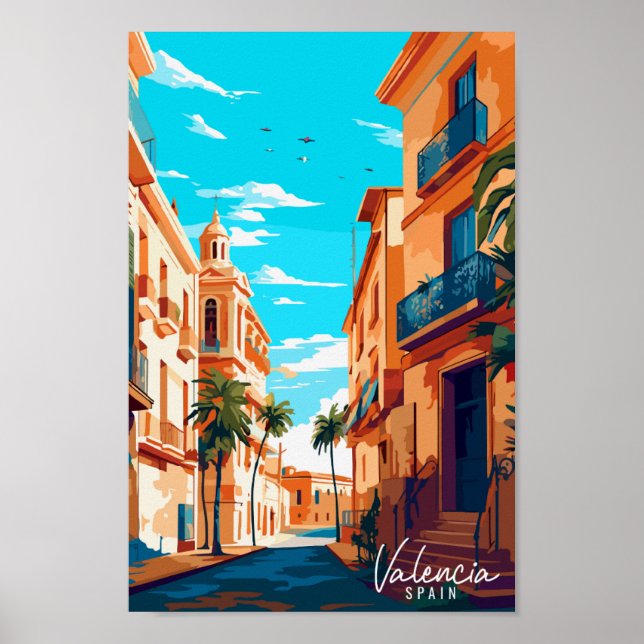 Valencia Spanien Vintage Illustration Poster (Vorne)