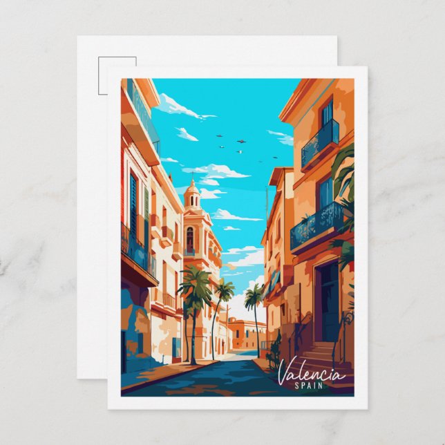 Valencia Spanien Vintage Illustration Postkarte (Vorne/Hinten)