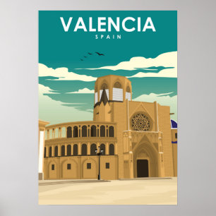 Valencia Spanien Vintage Minimal Reiseplakat Poster