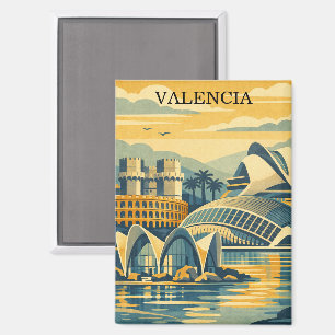 Valencia Spanien Vintage - Minimalist Farbige Magnet