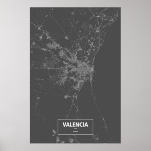 Valencia, Spanien (weiß auf schwarz) Poster