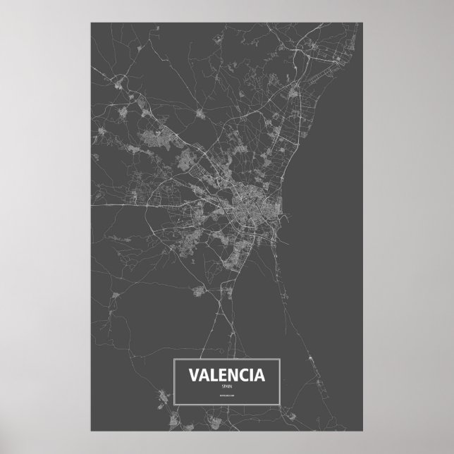 Valencia, Spanien (weiß auf schwarz) Poster (Vorne)