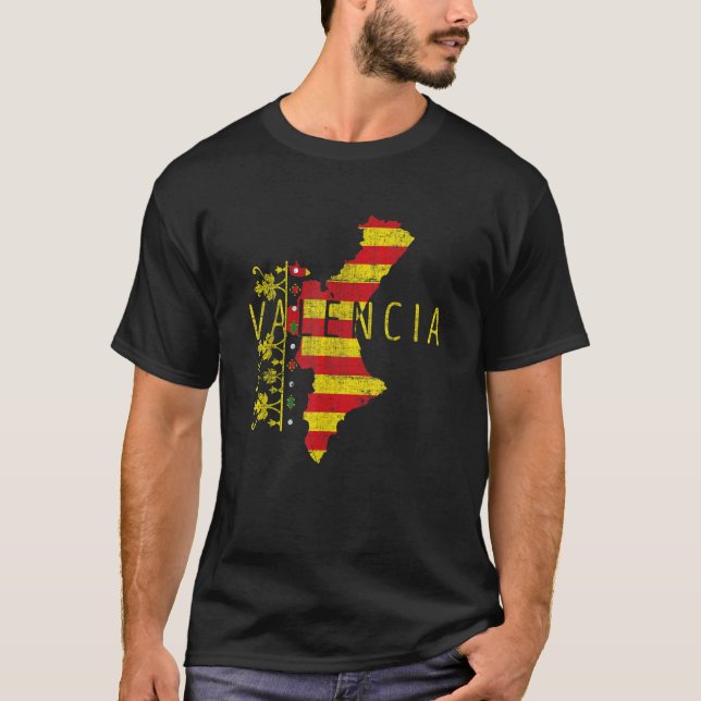 Valencianische Karte und Flagge gestört Valencia S T-Shirt (Vorderseite)
