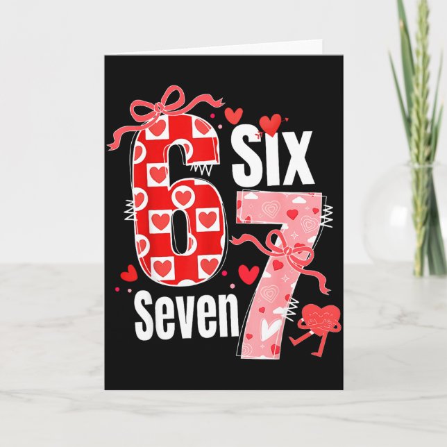 Valentin 67 Sechs Sieben Herz Kokette Schleife Val Karte (Vorderseite)