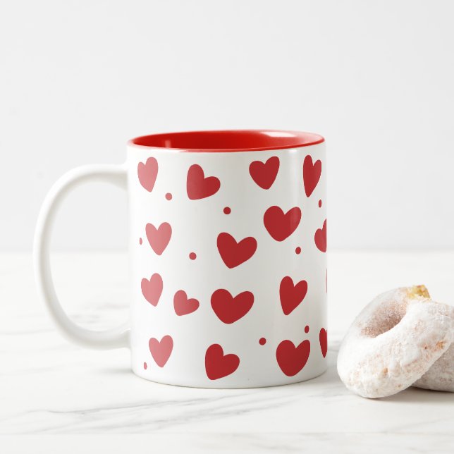 Valentin Hearts Pattern 14. Juli Zweifarbige Tasse (Mit Donut)