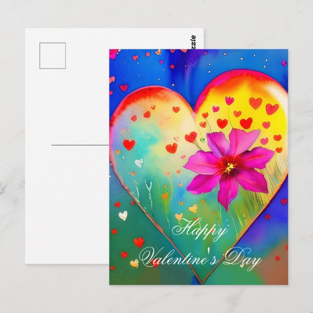 Valentin niedliches Herz und Blume Postkarte (Vorne/Hinten)