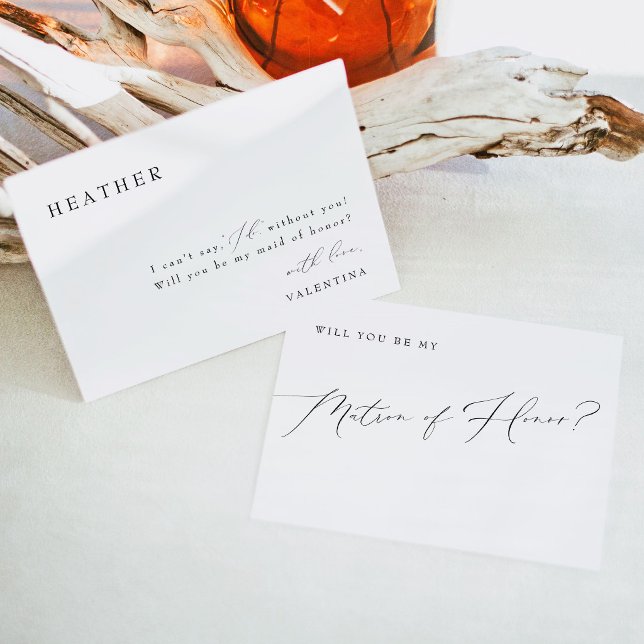 VALENTINA Classic Script Matron of Honor Vorschlag Einladung (Elegant Calligraphy Script Matron Of Honor Bridesmaid Poposal Card)
