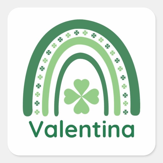 Valentina Name Clover Boho Rainbow Quadratischer Aufkleber (Vorderseite)