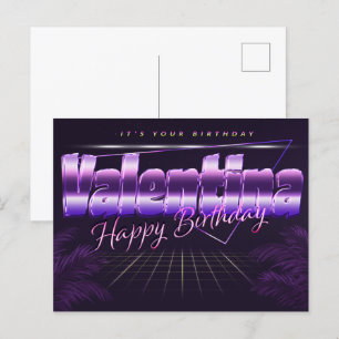 Valentina Name Vorname lila Postkarte Geburtstag