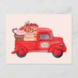 Valentinas Cupiden liefern Red Watercolor Truck Feiertagspostkarte