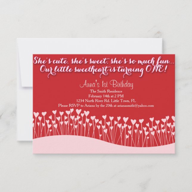 Valentinas erster Geburtstag Einladung (Vorderseite)