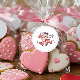 Valentinbär mit Hut Runder Aufkleber