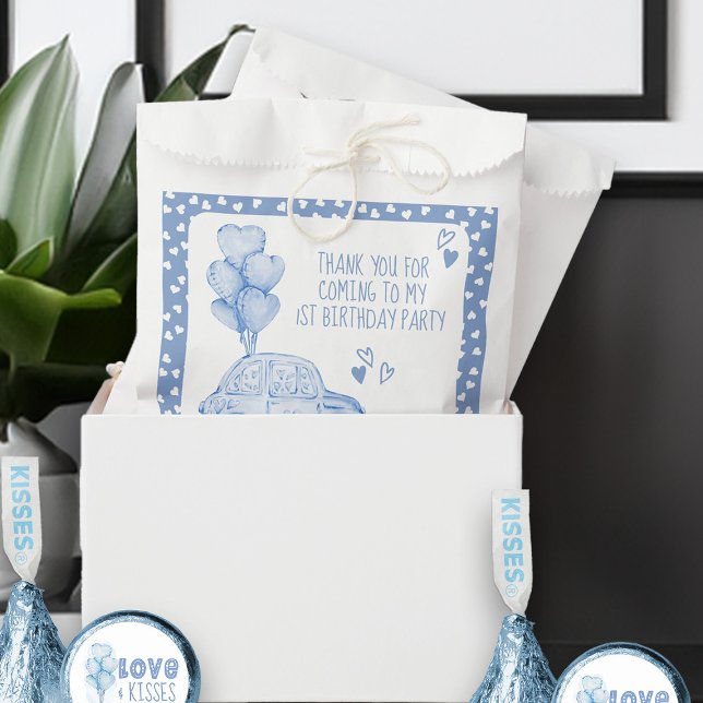 Valentine 1. Geburtstag Blue Ballon und Auto Geschenktütchen (Favor Bags - from my Car and Balloons Valentine Birthday Collection)