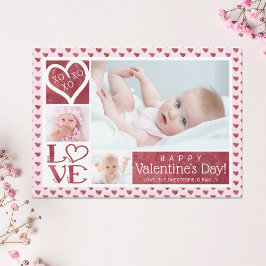 Valentine 3 Photo Collage LOVE XOXO Hearts Feiertagskarte