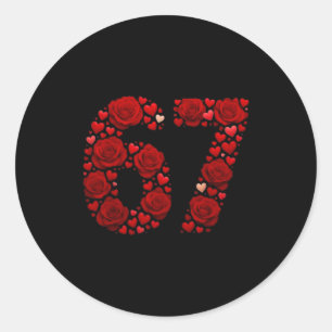 Valentine 67 Meme Rose Herzen Lustig Sechs Sieben  Runder Aufkleber