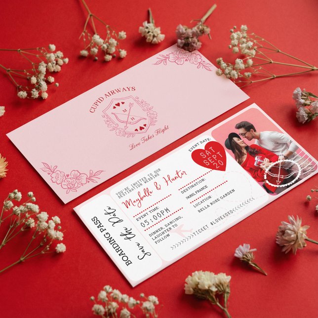 Valentine Airplane Boarding Pass Save The Date Einladung (Von Creator hochgeladen)