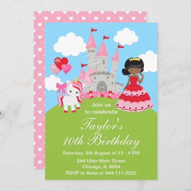 Valentine American Princess Birthday Einladung (Vorne/Hinten)