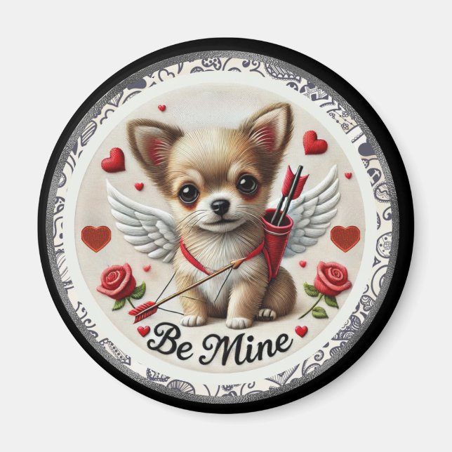 Valentine Angel Chihuahua Round Magnet - Be Mine (Vorne)