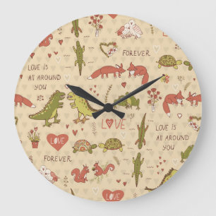 Valentine Animal Hand Gezeichnet Print Große Wanduhr