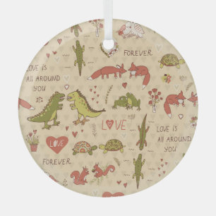 Valentine Animal Hand Gezeichnet Print Ornament Aus Glas