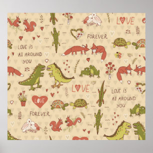 Valentine Animal Hand Gezeichnet Print Poster