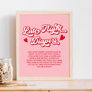 Valentine Baby Dusche Spate Night Diapers Game Poster