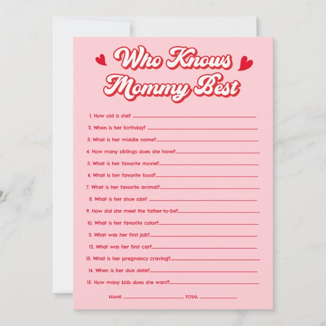 Valentine Baby Shower Who Knows Mommy Best Game Einladung (Vorderseite)