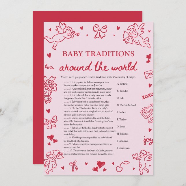 Valentine Baby Traditions Around The World Game Einladung (Vorne/Hinten)