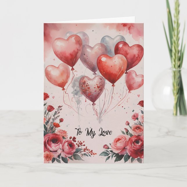 Valentine Balloons und Blume Karte (Vorderseite)