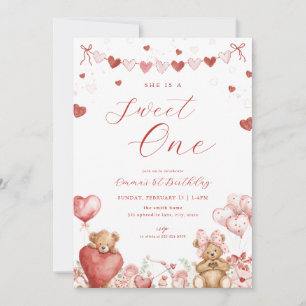 Valentine-Bär Süße Eins 1. Geburtstagseinladung Einladung