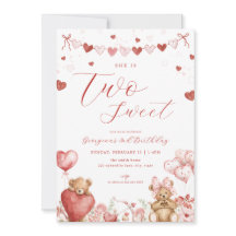 Valentine-Bär Zwei Süße Zweite Geburtstags-Einladu