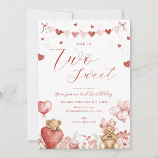 Valentine-Bär Zwei Süße Zweite Geburtstags-Einladu Einladung
