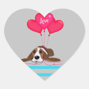 Valentine Basset Hound Herz-Aufkleber