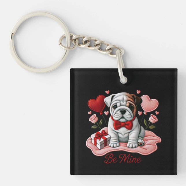 Valentine Be Mine English Bulldog Acrylic Schlüsse Schlüsselanhänger (Vorderseite)