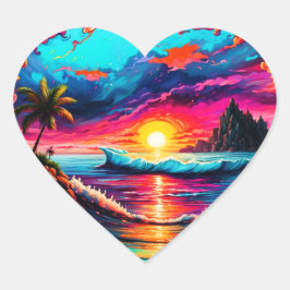 Valentine Beach Design Herz-Aufkleber