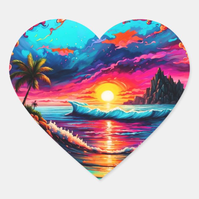 Valentine Beach Design Herz-Aufkleber (Vorderseite)