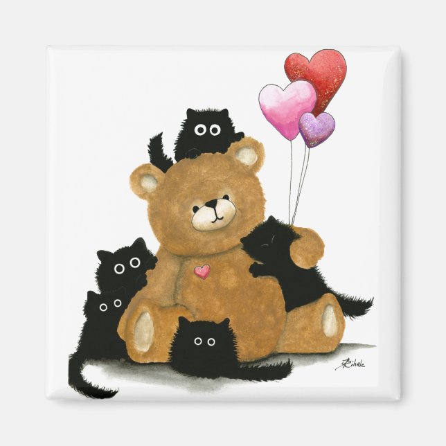 Valentine Bear & Black Cats von Bihrle Magnet (Vorne)