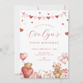 Valentine Bear Sweetheart Hearts Birthday Invite Einladung