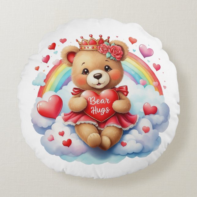 Valentine Bear Throw Pillow Rundes Kissen (Vorderseite)