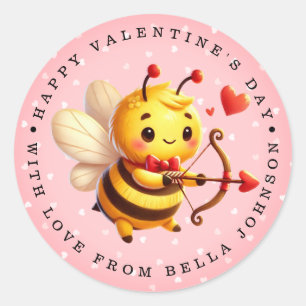 Valentine Bee Personalisiert Name Round Stickers
