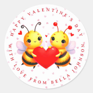 Valentine Bee Personalisiert Name Round Stickers