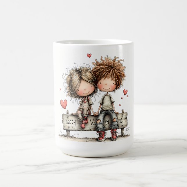 Valentine Bench Buddies Illustration Kaffeetasse (Mittel)