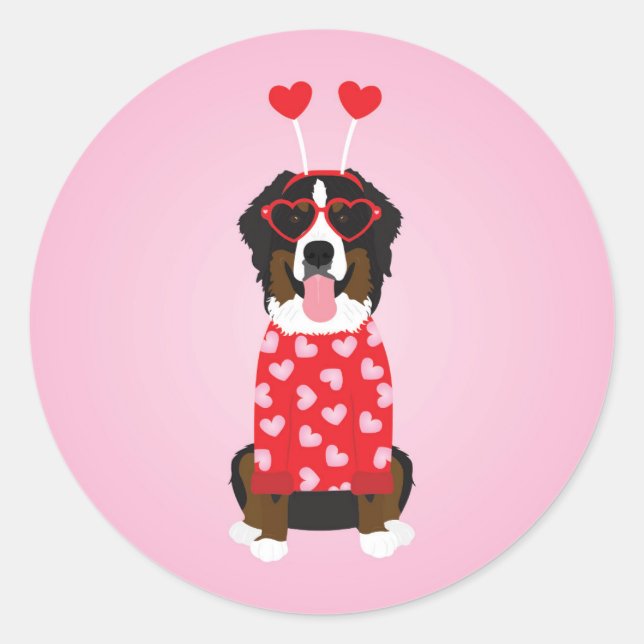 Valentine Bernese Mountain Dog Runder Aufkleber (Vorderseite)