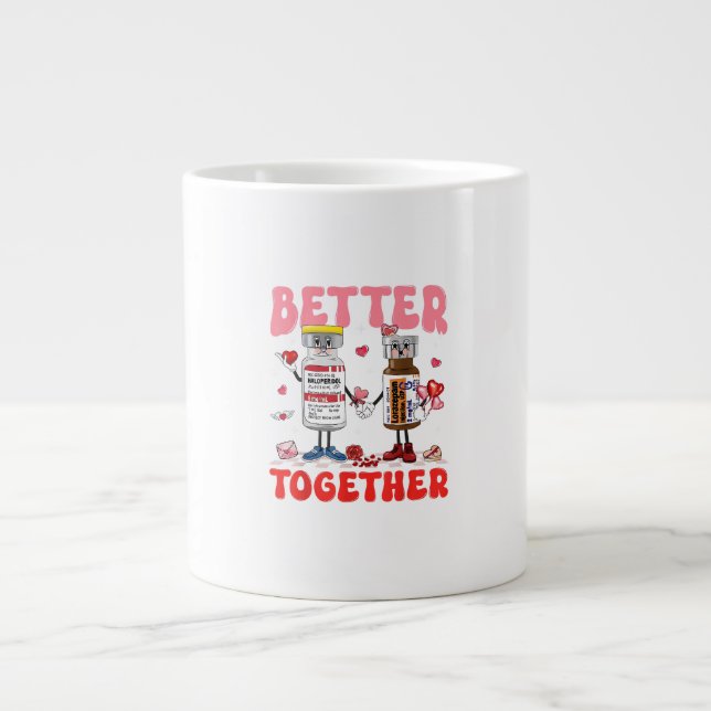Valentine Better Together Nurse Pink Bow Modern De Jumbo-Tasse (Vorderseite)