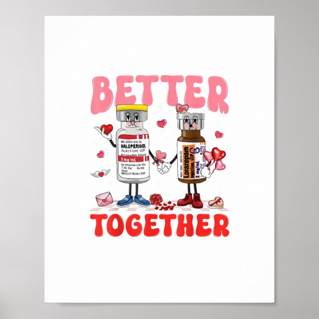 Valentine Better Together Nurse Pink Bow Modern De Poster (Vorne)
